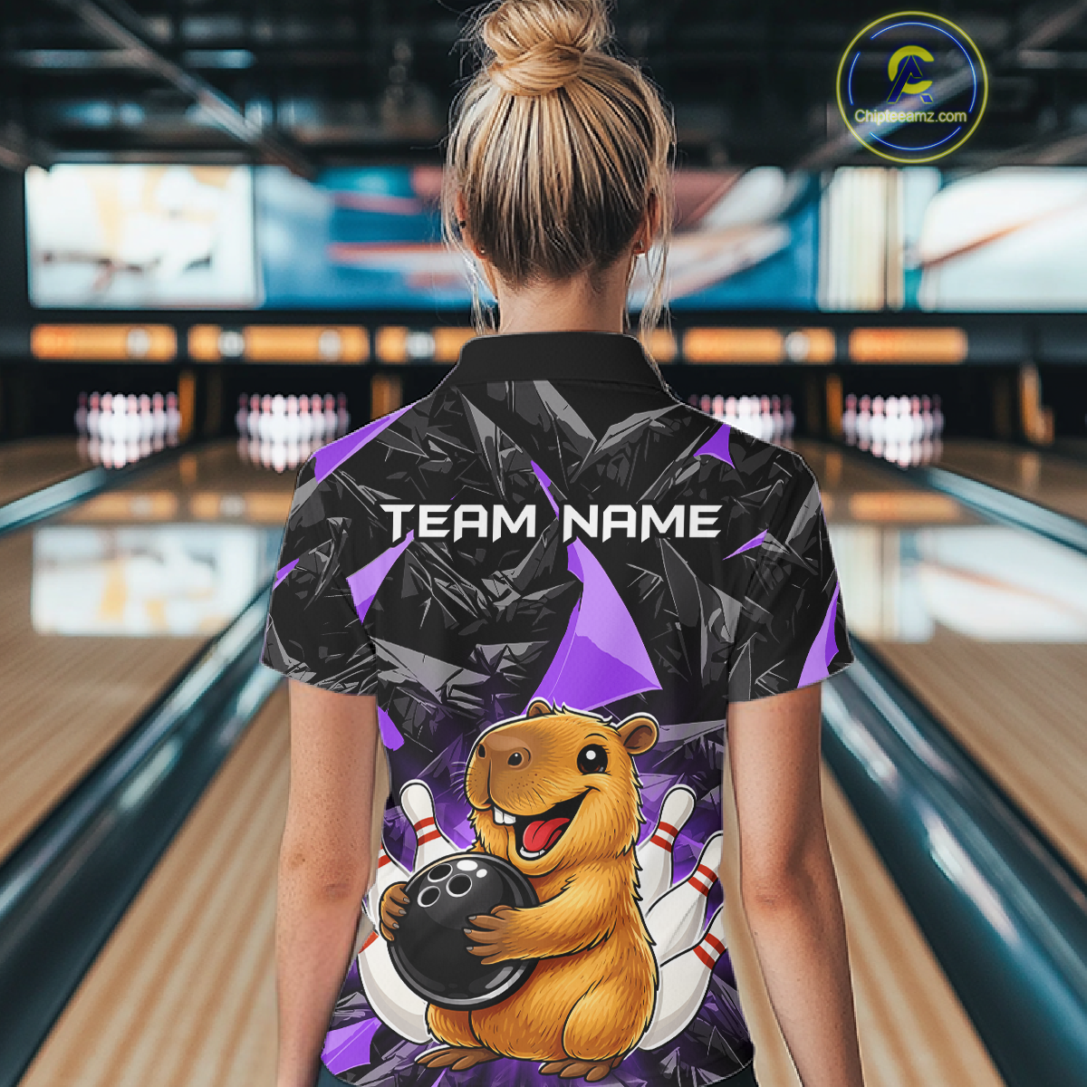 Custom Purple Capybara Bowling Jersey for Women Bowling Team Shirts Bowling Polo & 1/4 Zip HNT255