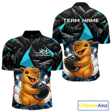 Load image into Gallery viewer, Custom Turquoise Capybara Bowling Jersey for Men Bowling Team Shirts Bowling Polo &amp; 1/4 Zip HNT255