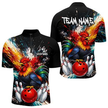Custom Funny Rooster Bowling Jersey for Men Bowling Team Shirts Bowling Polo & 1/4 Zip HNT256