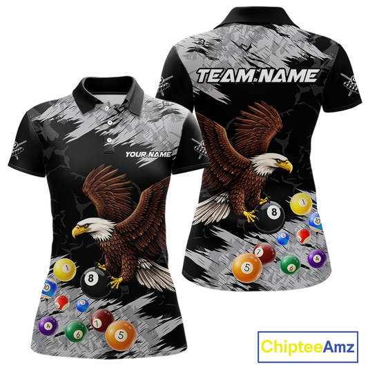 Custom Eagle 8 Ball Billiard Shirts for Women Billiard League Billiard Team Shirts Polo & 1/4 Zip NNT108