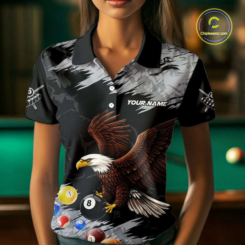 Custom Eagle 8 Ball Billiard Shirts for Women Billiard League Billiard Team Shirts Polo & 1/4 Zip NNT108