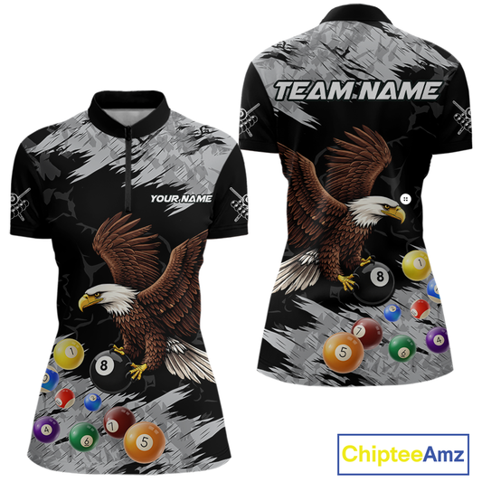 Custom Eagle 8 Ball Billiard Shirts for Women Billiard League Billiard Team Shirts Polo & 1/4 Zip NNT108