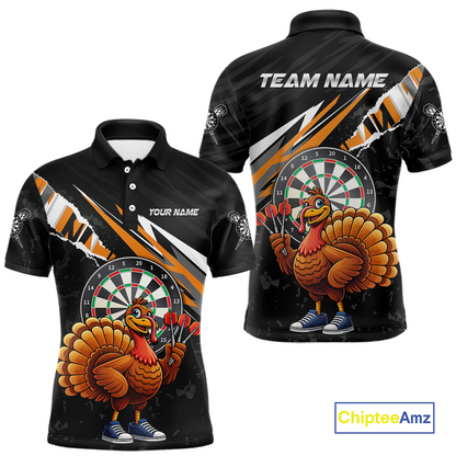Orange Funny Turkey Chicken Darts Shirt for Men Darts Team Jerseys Polo & 1/4 Zip Dart League NNT130