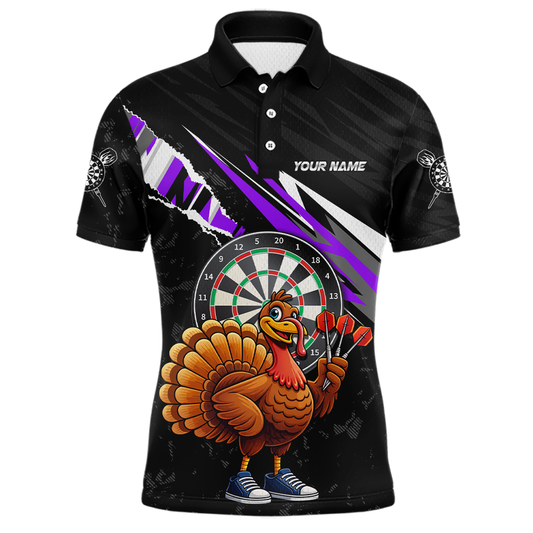 Purple Funny Turkey Chicken Darts Shirt for Men Darts Team Jerseys Polo & 1/4 Zip Dart League NNT130