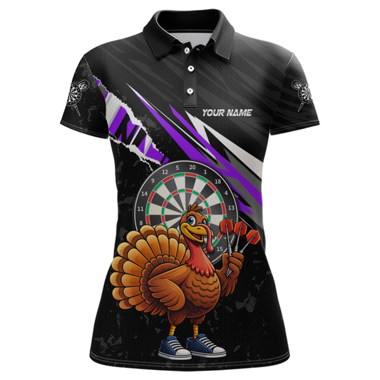 Purple Funny Turkey Chicken Darts Shirt for Women Darts Team Jerseys Polo & 1/4 Zip Dart League NNT130