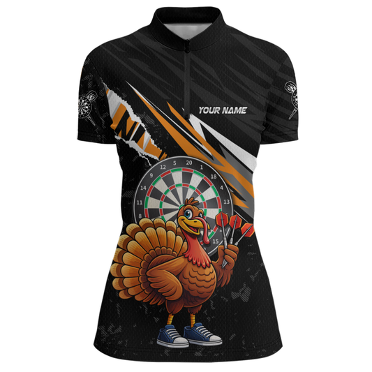 Orange Funny Turkey Chicken Darts Shirt for Women Darts Team Jerseys Polo & 1/4 Zip Dart League NNT130