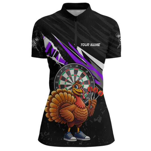 Purple Funny Turkey Chicken Darts Shirt for Women Darts Team Jerseys Polo & 1/4 Zip Dart League NNT130