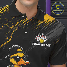 Load image into Gallery viewer, Black polo shirt with yellow accents and a duck graphic, featuring 'Your Name' text.