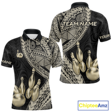 Load image into Gallery viewer, Black and Gold Tribal Pattern Bowling Jersey for Men Bowling Uniform Bowling Team Shirts HNT225