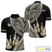 Load image into Gallery viewer, Black and Gold Tribal Pattern Bowling Jersey for Men Bowling Uniform Bowling Team Shirts HNT225