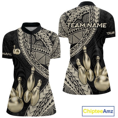 Black and Gold Tribal Pattern Bowling Jersey for Women Bowling Uniform Bowling Team Shirts HNT225