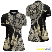 Load image into Gallery viewer, Black and Gold Tribal Pattern Bowling Jersey for Women Bowling Uniform Bowling Team Shirts HNT225