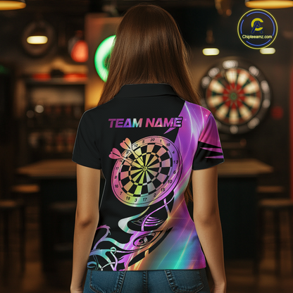 Custom Neon Pattern Dart Shirts For Women Dart Board Shirts Polo & 1/4 Zip Dart Jersey Team NNT128
