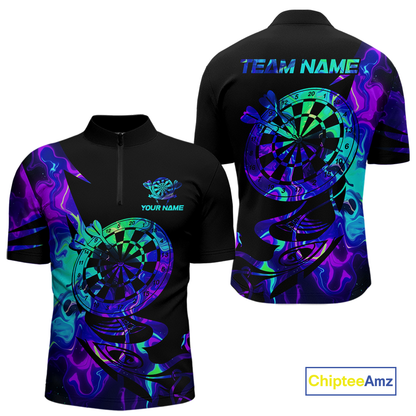Custom Neon Pattern Dart Shirts For Men Dart Board Shirts Polo & 1/4 Zip Dart Jersey Team NNT129