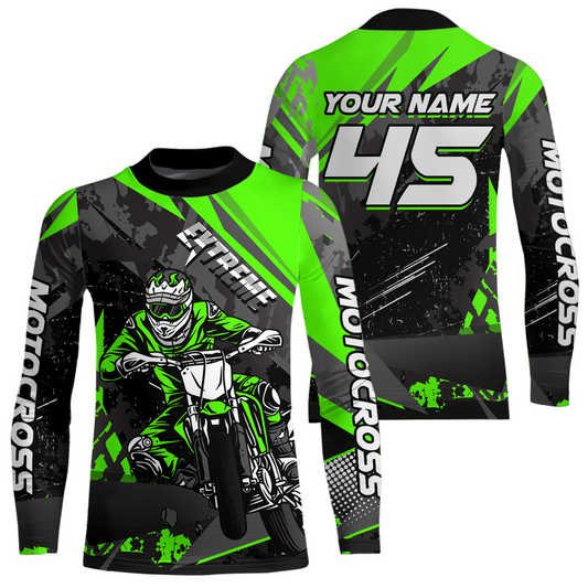 Green Youth Motocross Shirts Custom MX Racing Extreme Shirts Kid Men Women UPF30+ DNT34