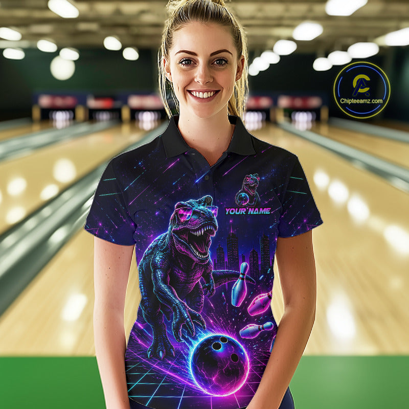 Custom Neon Funny Dinosaur Bowling Team Shirts Bowling Jersey for Women Bowling League HNT462