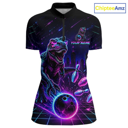 Custom Neon Funny Dinosaur Bowling Team Shirts Bowling Jersey for Women Bowling League HNT462