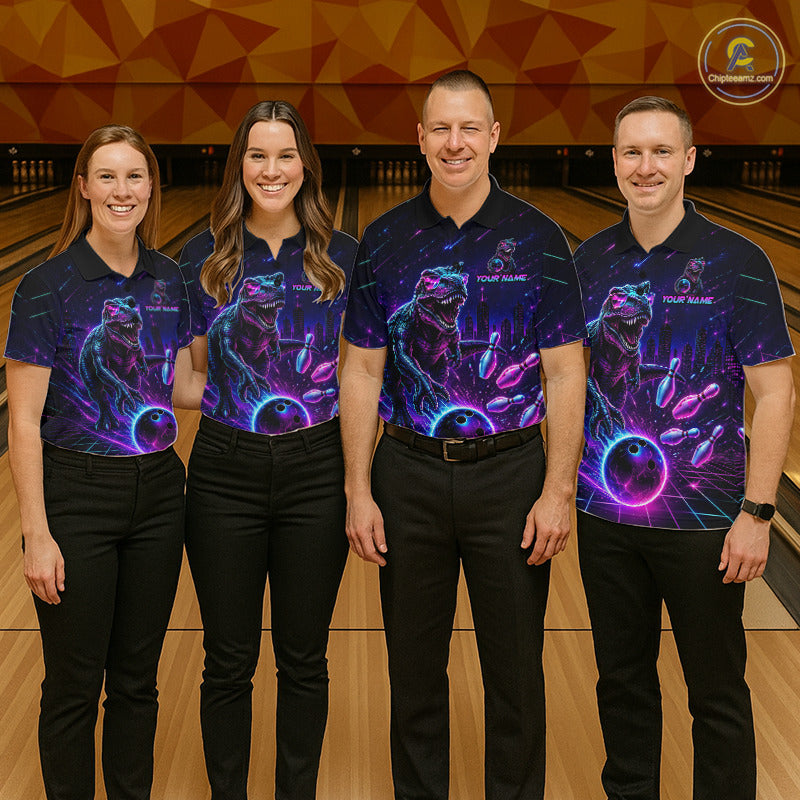Custom Neon Funny Dinosaur Bowling Team Shirts Bowling Jersey for Women Bowling League HNT462