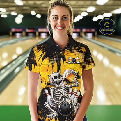 Custom Beer Funny Skeleton Bowling Team Shirts Bowling Jersey for Women Bowling League HNT464