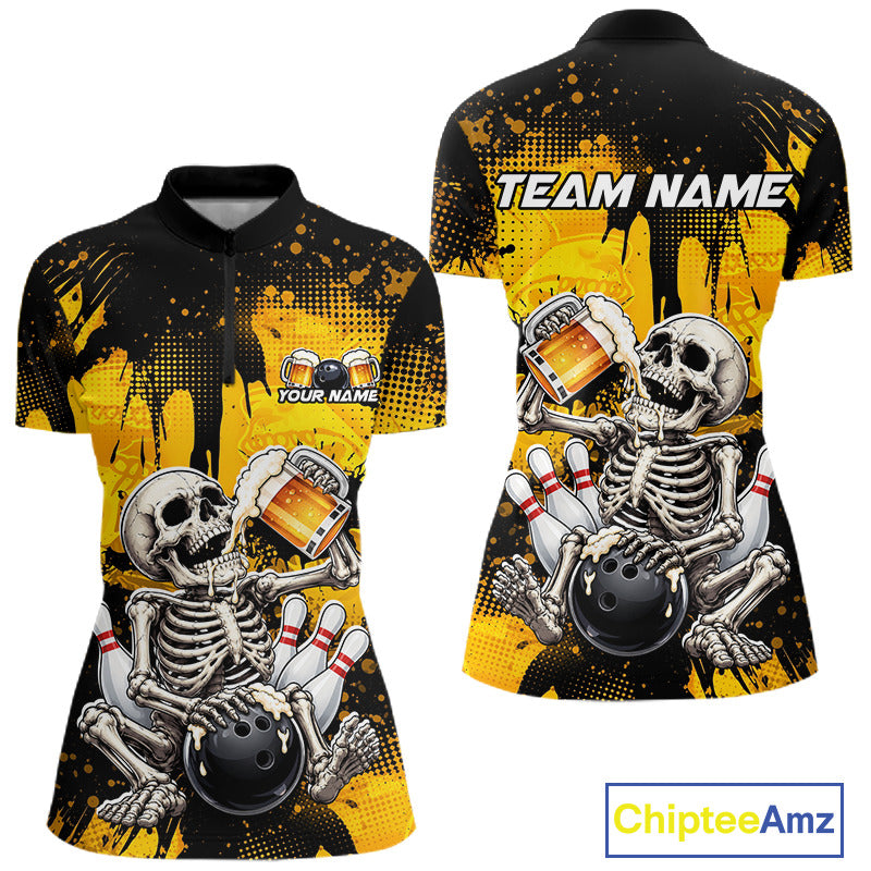 Custom Beer Funny Skeleton Bowling Team Shirts Bowling Jersey for Women Bowling League HNT464