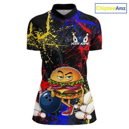 Custom Colorful Funny Hamburger Bowling Jersey for Women Bowling Team Shirts Bowling League HNT467