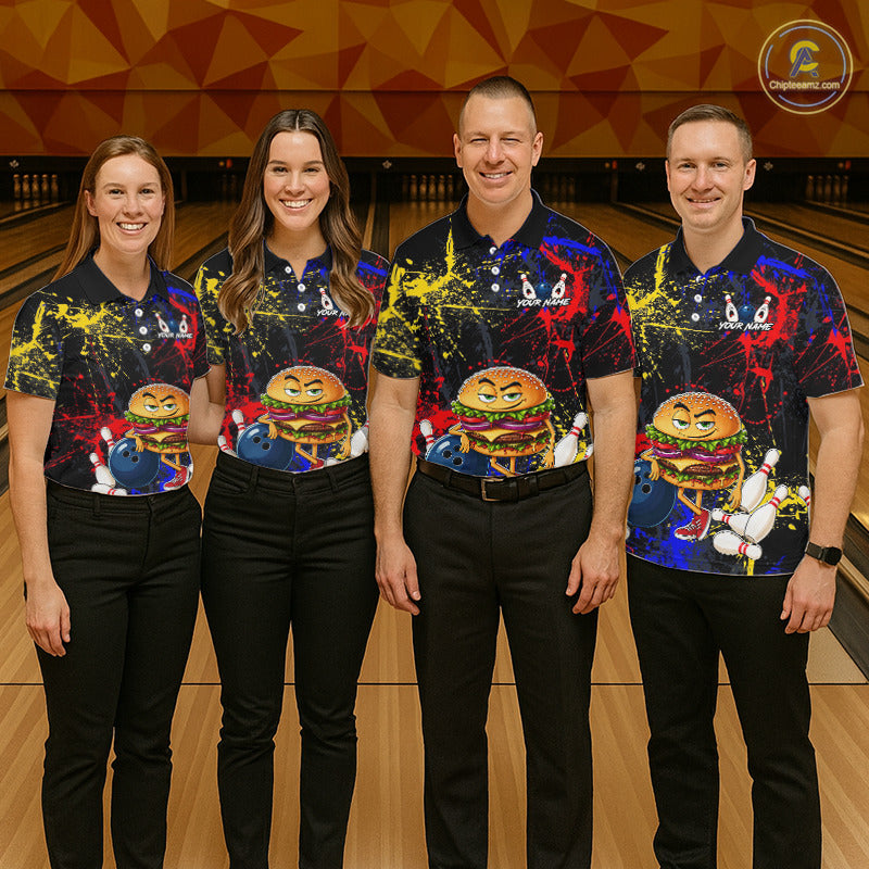 Custom Colorful Funny Hamburger Bowling Jersey for Women Bowling Team Shirts Bowling League HNT467