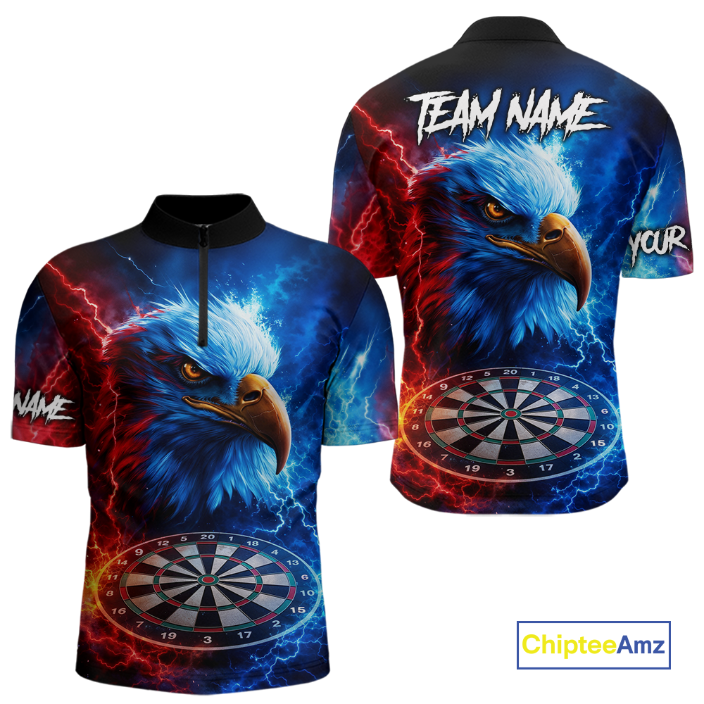 Custom Lightning Thunder Eagle Dart Shirts for Men Darts Team Jerseys Polo & 1/4 Zip NNT137