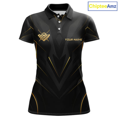 Black polo shirt with gold accents and a logo on a white background, branded 'Chiptee Amz'.