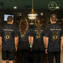 Load image into Gallery viewer, Four people wearing matching black shirts with 'Team Name' and number 8 design in a room.