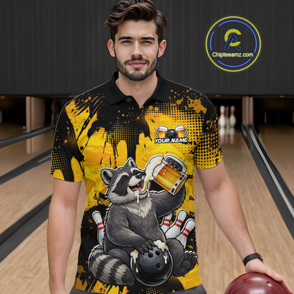 Custom Beer Raccoon Bowling Jersey for Men Bowling Polo & 1/4 Zip Bowling Team Shirts HNT270