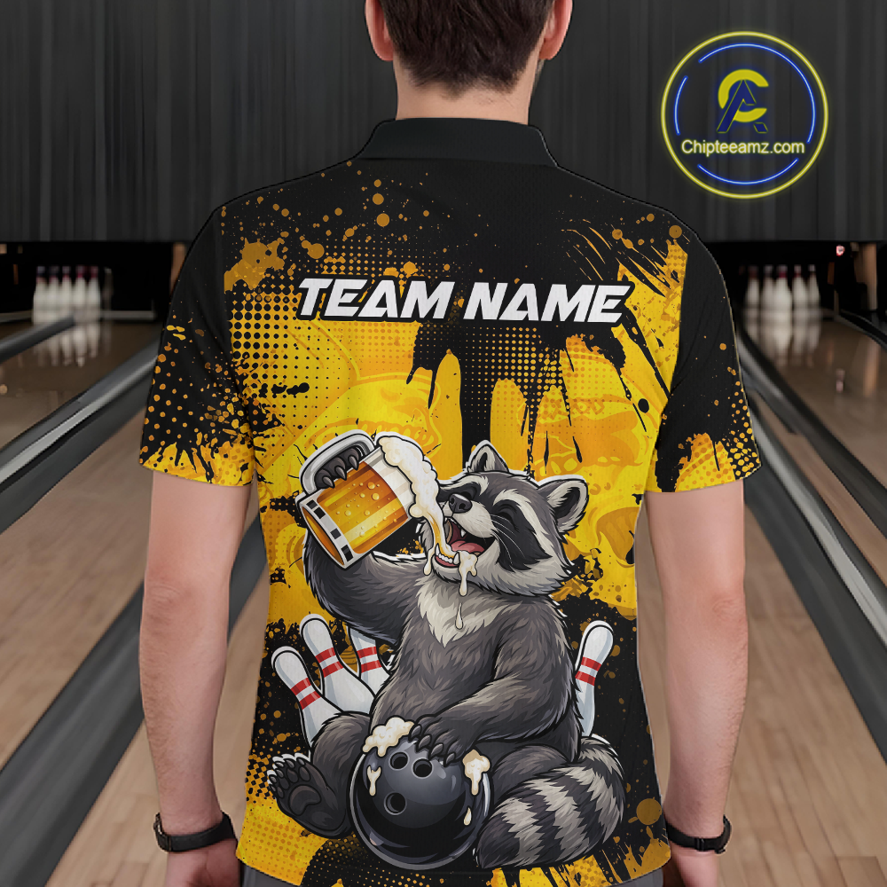 Custom Beer Raccoon Bowling Jersey for Men Bowling Polo & 1/4 Zip Bowling Team Shirts HNT270