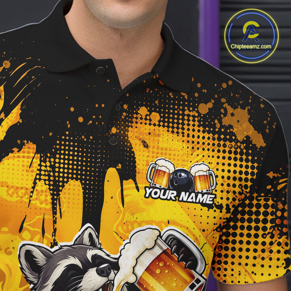 Custom Beer Raccoon Bowling Jersey for Men Bowling Polo & 1/4 Zip Bowling Team Shirts HNT270
