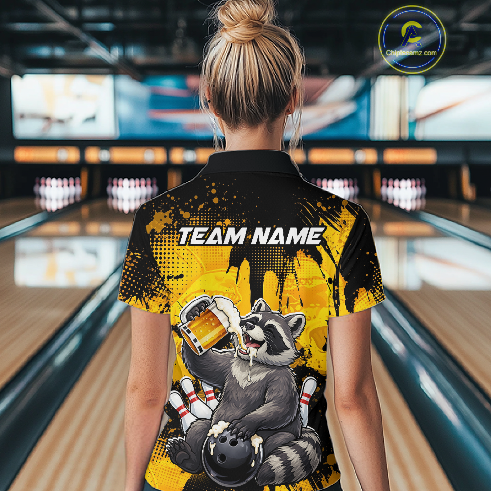 Custom Beer Raccoon Bowling Jersey for Women Bowling Polo & 1/4 Zip Bowling Team Shirts HNT270