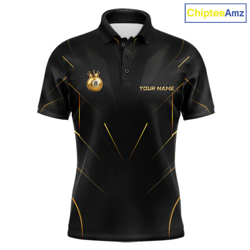 Custom Black Gold Crown 8 Ball Billiard Shirts for Men Billiard Team Jerseys Billiard League NNT272