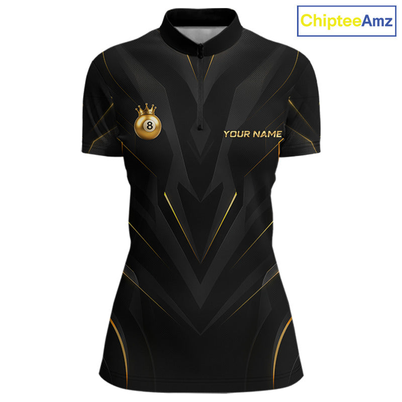 Custom Black Gold Crown 8 Ball Billiard Shirts for Women Billiard Team Jerseys Billiard League NNT272