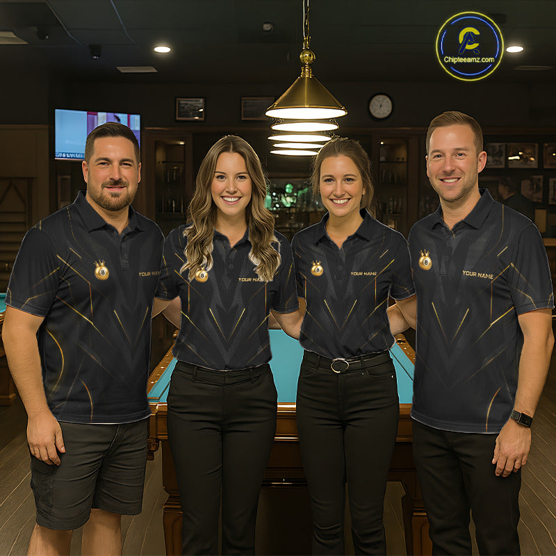Custom Black Gold Crown 8 Ball Billiard Shirts for Women Billiard Team Jerseys Billiard League NNT272