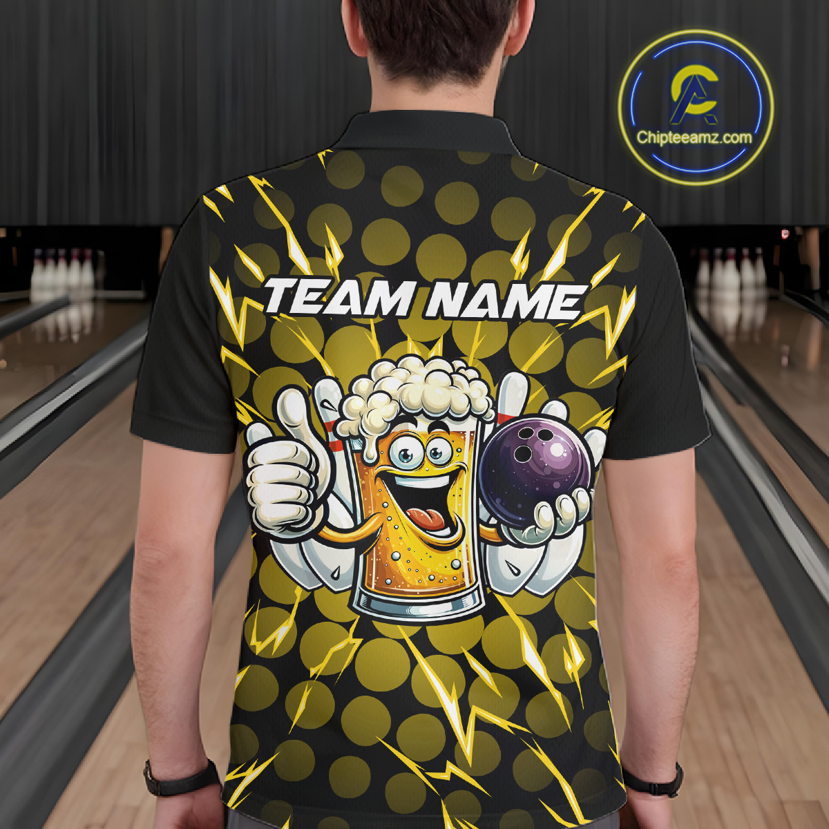 Custom Yellow Funny Beer Bowling Jersey for Men Bowling Team Shirts Polo & 1/4 Zip HNT187