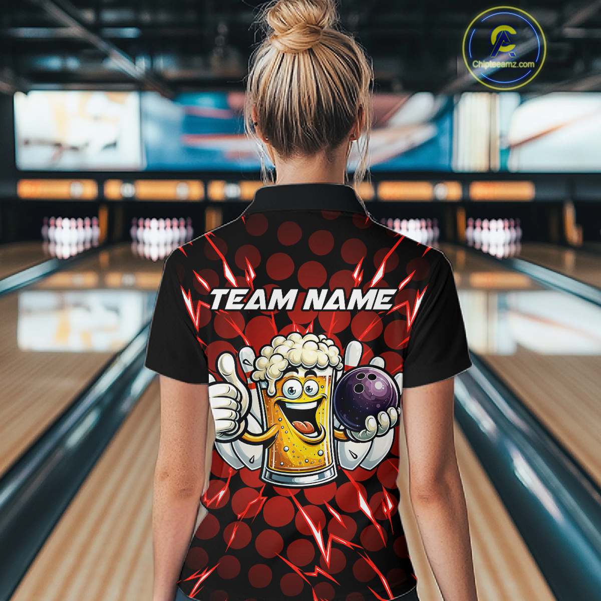 Custom Red Funny Beer Bowling Jersey for Women Bowling Team Shirts Polo & 1/4 Zip HNT187