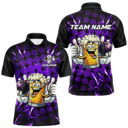 Custom Purple Funny Beer Bowling Jersey for Men Bowling Team Shirts Polo & 1/4 Zip HNT187
