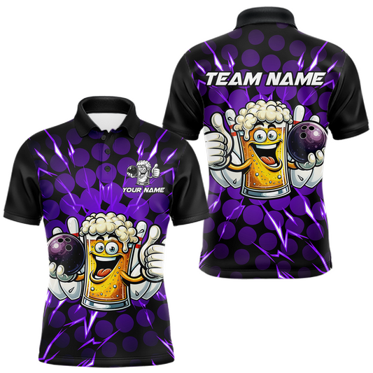 Custom Purple Funny Beer Bowling Jersey for Men Bowling Team Shirts Polo & 1/4 Zip HNT187