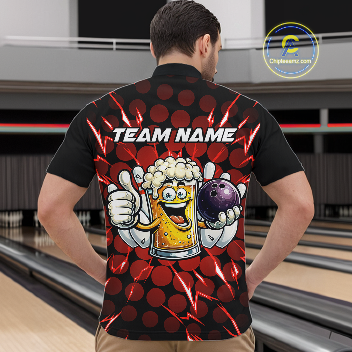 Custom Red Funny Beer Bowling Jersey for Men Bowling Team Shirts Polo & 1/4 Zip HNT187