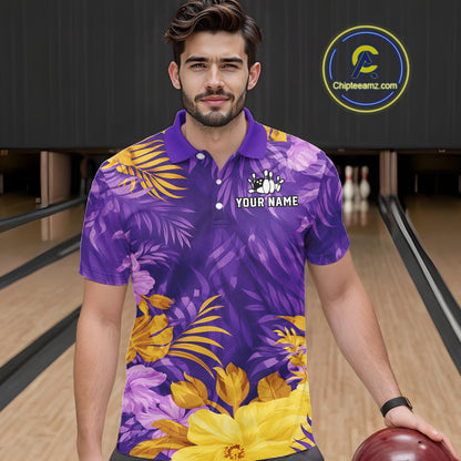 Custom Flowers Bowling Jersey for Men Polo & 1/4 Zip Bowling Team Shirts Bowling League HNT213