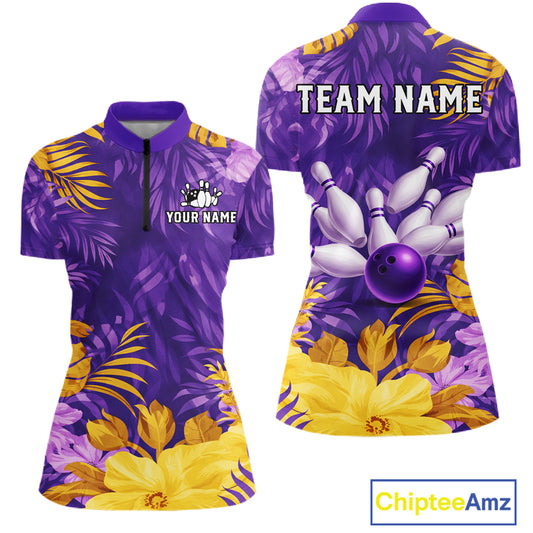Custom Flowers Bowling Jersey for Women Polo & 1/4 Zip Bowling Team Shirts Bowling League HNT213
