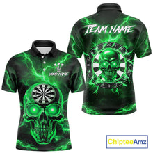 Load image into Gallery viewer, Custom Green Lightning Thunder Skull Dart Shirts For Men Darts Team Jerseys Polo &amp; 1/4 Zip NNT135
