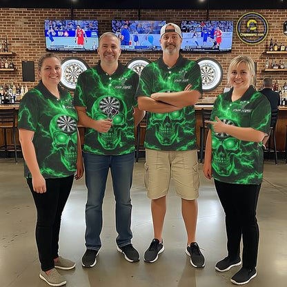 Custom Green Lightning Thunder Skull Dart Shirts For Women Darts Team Jerseys Polo & 1/4 Zip NNT135