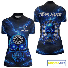 Load image into Gallery viewer, Custom Blue Lightning Thunder Skull Dart Shirts For Women Darts Team Jerseys Polo &amp; 1/4 Zip NNT135