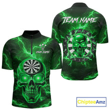 Load image into Gallery viewer, Custom Green Lightning Thunder Skull Dart Shirts For Men Darts Team Jerseys Polo &amp; 1/4 Zip NNT135