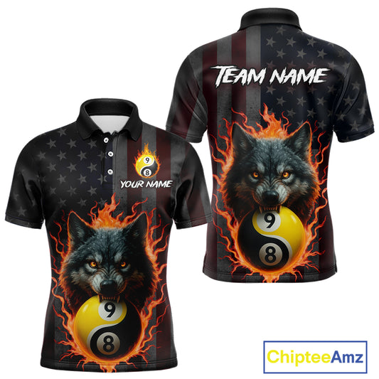Custom US Wolf 8 9 Ball Yin Yang Billiard Shirts for Men Billiard Team Shirts Billiard League Polo & 1/4 Zip NNT92