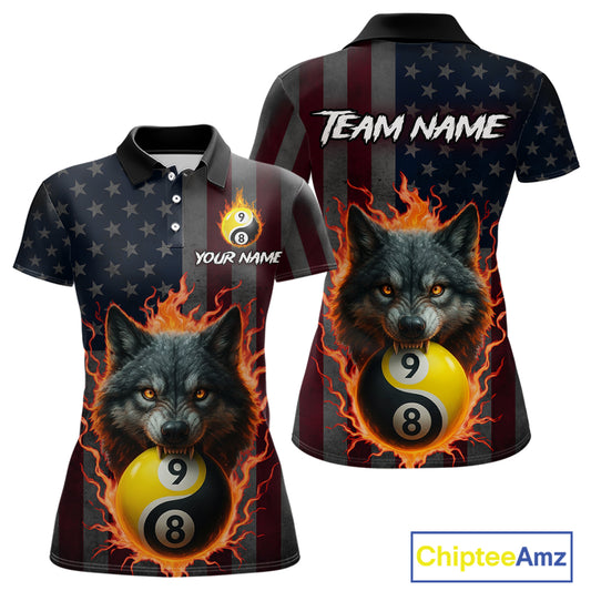 Custom US Wolf 8 9 Ball Yin Yang Billiard Shirts for Women Billiard Team Shirts Billiard League Polo & 1/4 Zip NNT92