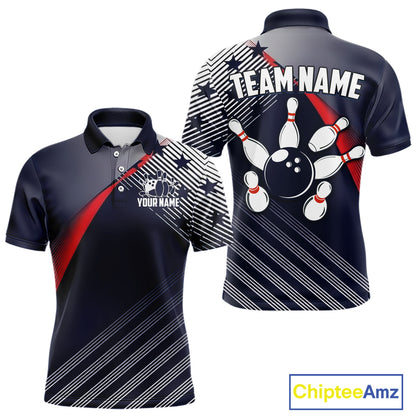 Custom US Flag Bowling Jersey for Men Bowling Team Shirts Bowling Uniform Polo & 1/4 Zip HNT165